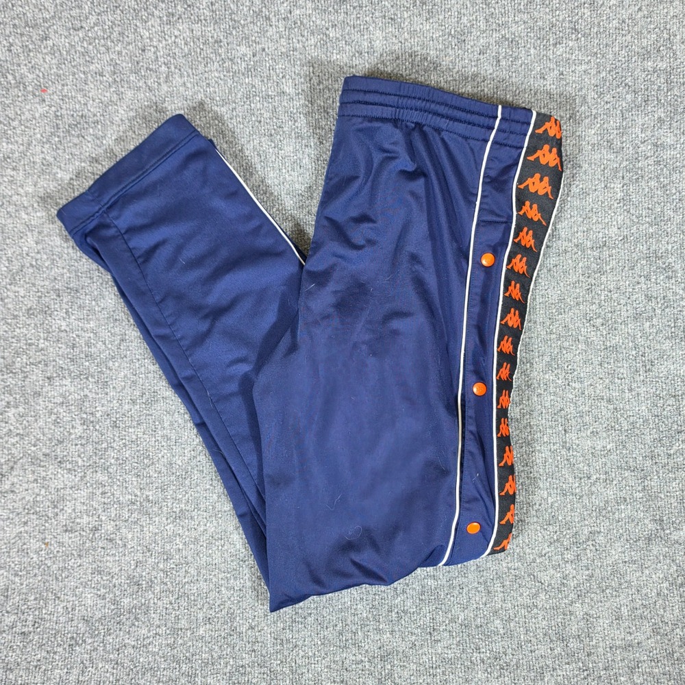 Kappa Mens Track Pants Navy Blue Orange Side Snap Button Logo Tape Size M